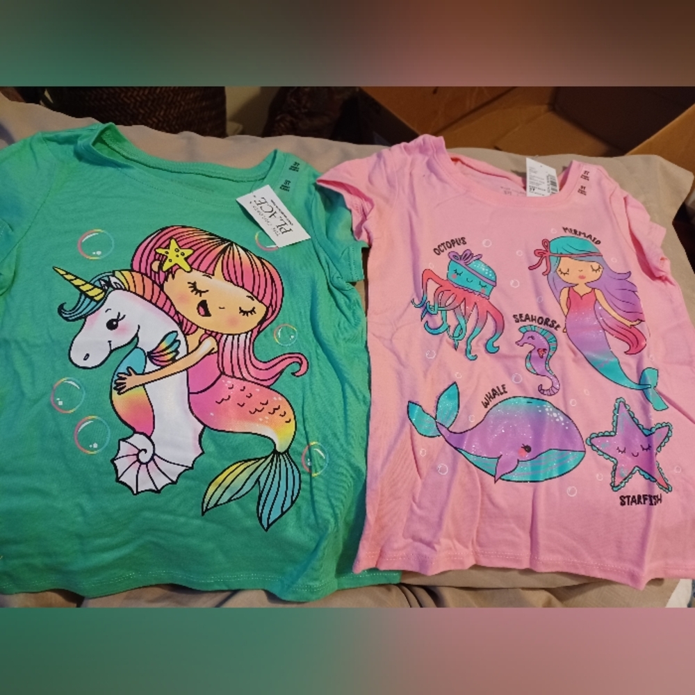 The Children's Place Green and Pink Mermaid Tees